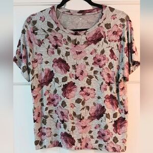 Cottagecore Romantic American Eagle Outfitters Pink and Gray Floral Top